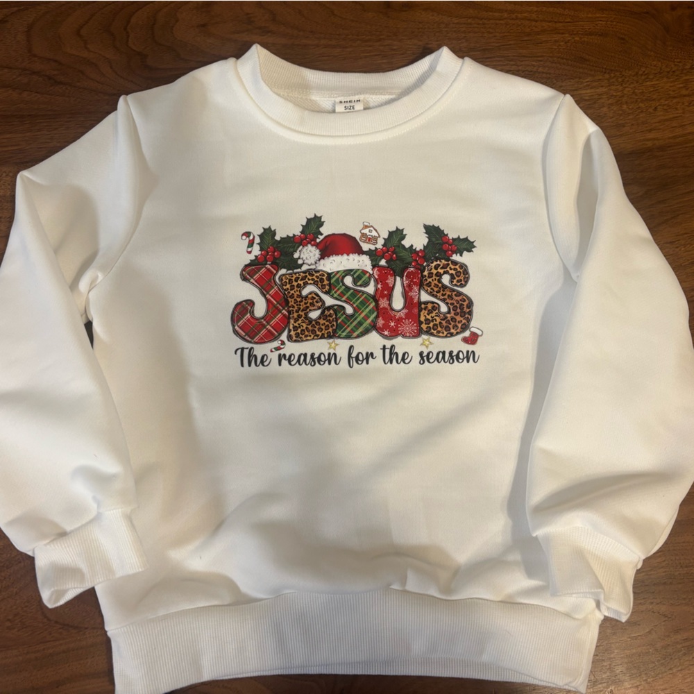 Size 5 SHEIN White jesus is the reason for the season Kids Sweatshirt